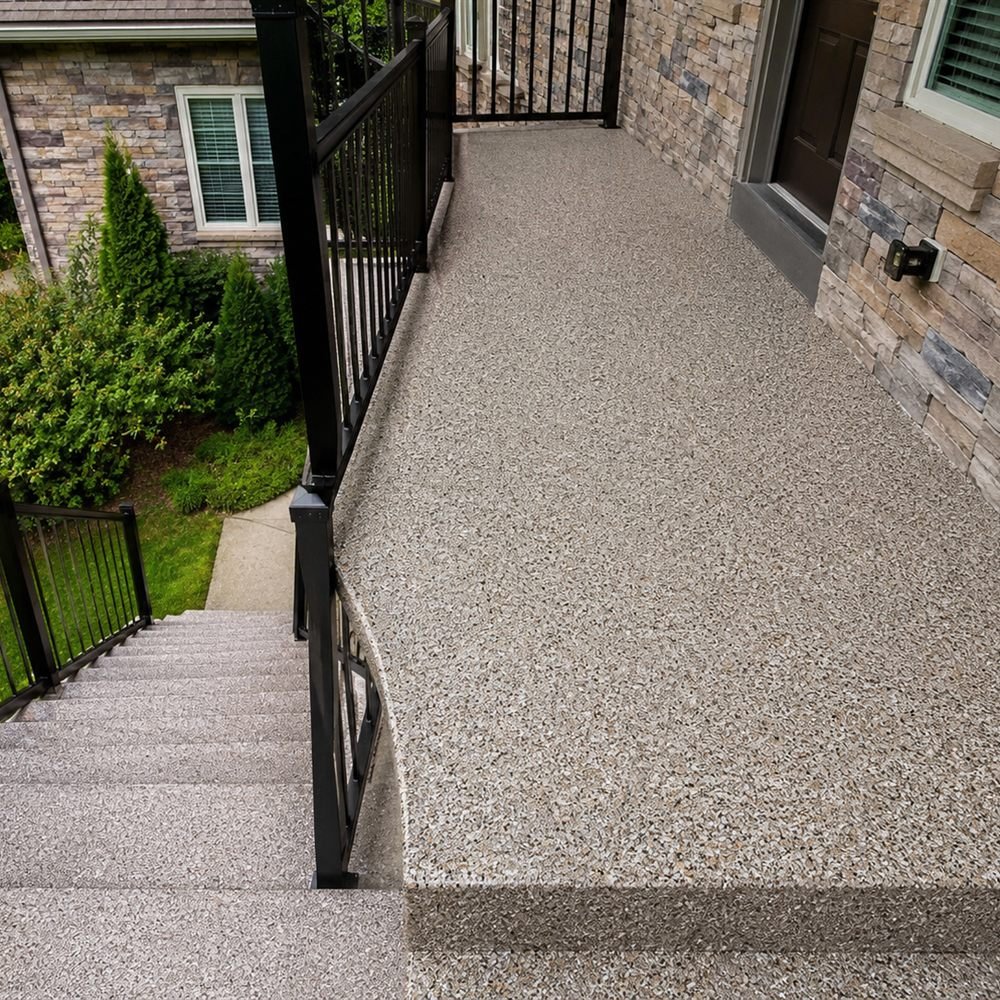 Escalier extérieur recouvert d’un revêtement granulaire